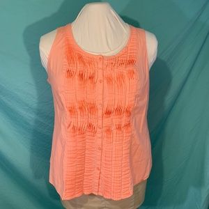 Basic Editions Pintuck cotton lawn sleeveless top